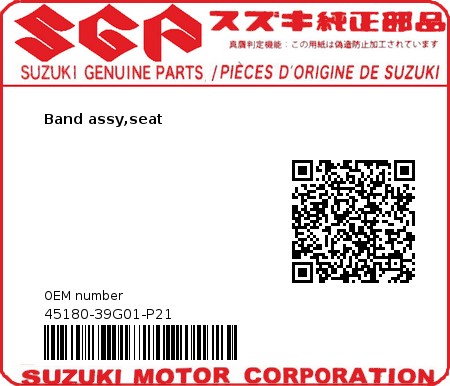Product image: Suzuki - 45180-39G01-P21 - Band assy,seat  0