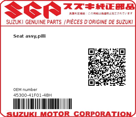 Product image: Suzuki - 45300-41F01-48H - Seat assy,pilli  0