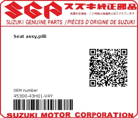 Product image: Suzuki - 45300-43H01-V4Y - Seat assy,pilli  0