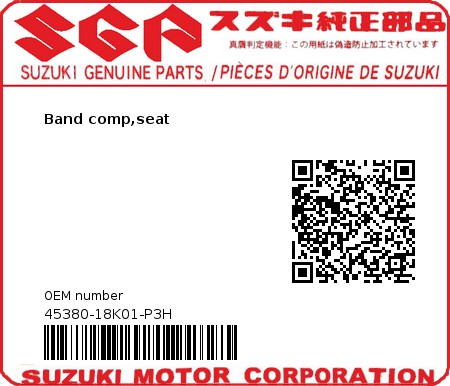 Product image: Suzuki - 45380-18K01-P3H - Band comp,seat  0