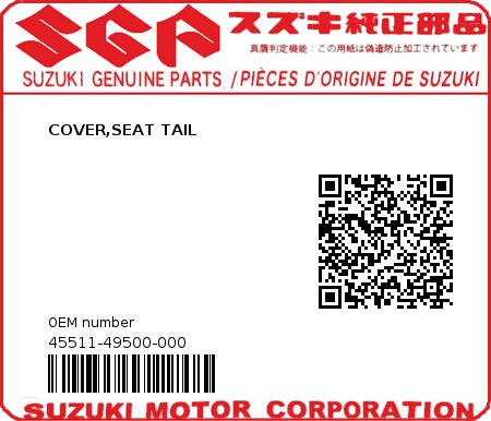 Product image: Suzuki - 45511-49500-000 - COVER,SEAT TAIL  0