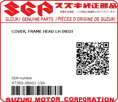 Product image: Suzuki - 47360-38A01-19A - COVER, FRAME HEAD LH (RED)  0