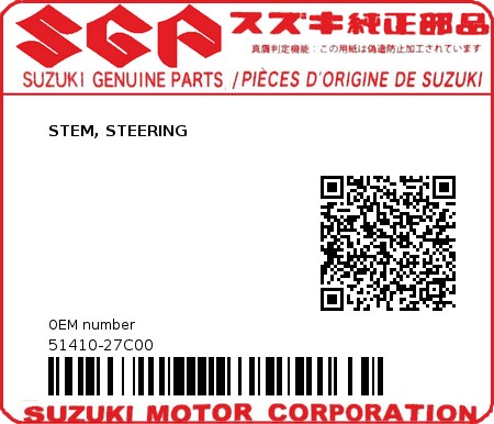 Product image: Suzuki - 51410-27C00 - STEM, STEERING          0