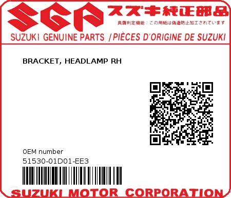 Product image: Suzuki - 51530-01D01-EE3 - BRACKET, HEADLAMP RH  0