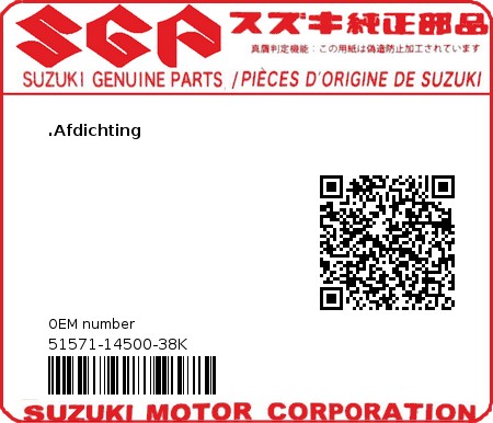 Product image: Suzuki - 51571-14500-38K - .Afdichting  0