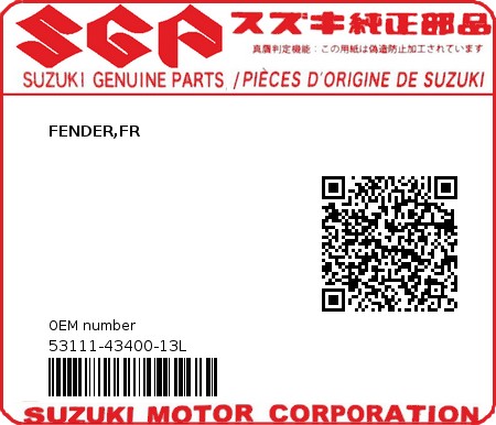 Product image: Suzuki - 53111-43400-13L - FENDER,FR  0