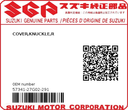 Product image: Suzuki - 57341-27G02-291 - COVER,KNUCKLE,R  0