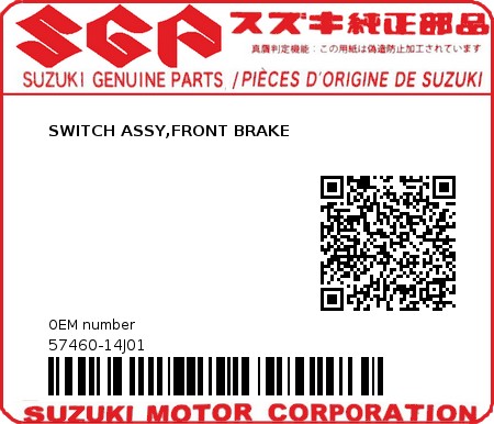 Product image: Suzuki - 57460-14J01 - SWITCH ASSY,FRONT BRAKE  0