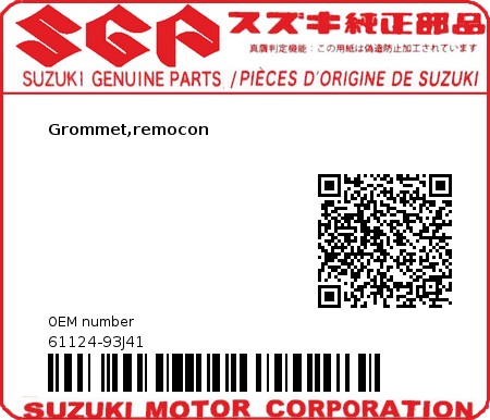 Product image: Suzuki - 61124-93J41 - Grommet,remocon  0