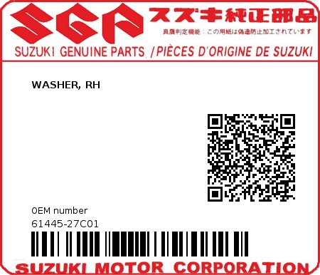Product image: Suzuki - 61445-27C01 - WASHER, RH          0