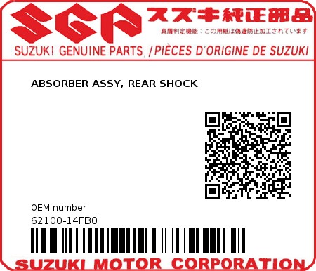 Product image: Suzuki - 62100-14FB0 - ABSORBER ASSY, REAR SHOCK  0