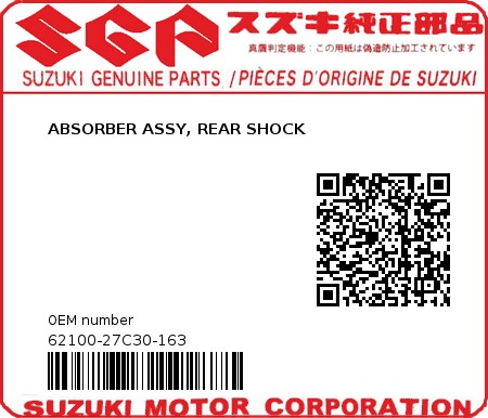 Product image: Suzuki - 62100-27C30-163 - ABSORBER ASSY, REAR SHOCK  0