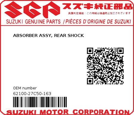Product image: Suzuki - 62100-27C50-163 - ABSORBER ASSY, REAR SHOCK  0