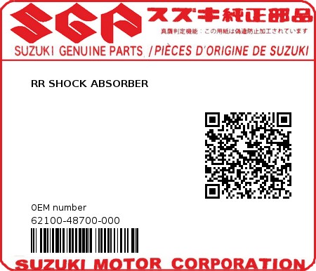 Product image: Suzuki - 62100-48700-000 - RR SHOCK ABSORBER  0