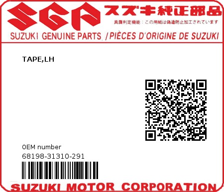 Product image: Suzuki - 68198-31310-291 - TAPE,LH  0