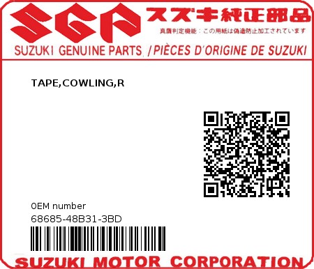 Product image: Suzuki - 68685-48B31-3BD - TAPE,COWLING,R  0
