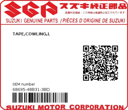 Product image: Suzuki - 68695-48B31-3BD - TAPE,COWLING,L  0