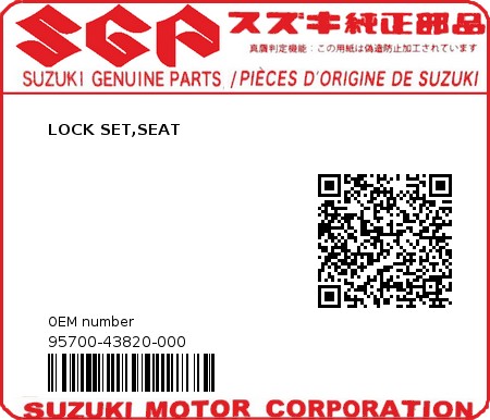 Product image: Suzuki - 95700-43820-000 - LOCK SET,SEAT  0