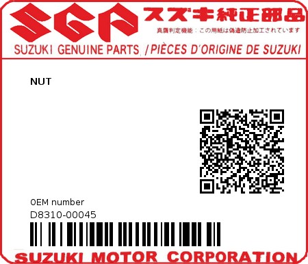 Product image: Suzuki - D8310-00045 - NUT          0