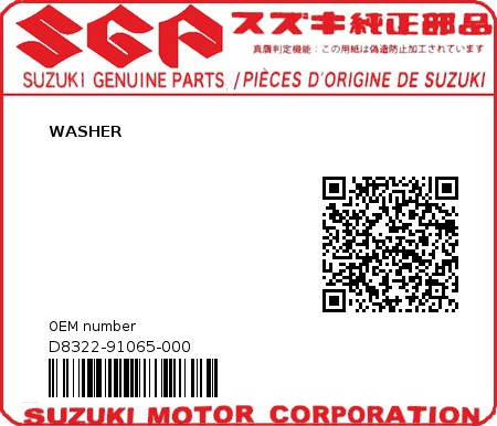 Product image: Suzuki - D8322-91065-000 - WASHER  0