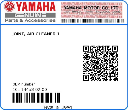 Product image: Yamaha - 10L-14453-02-00 - JOINT, AIR CLEANER 1  0
