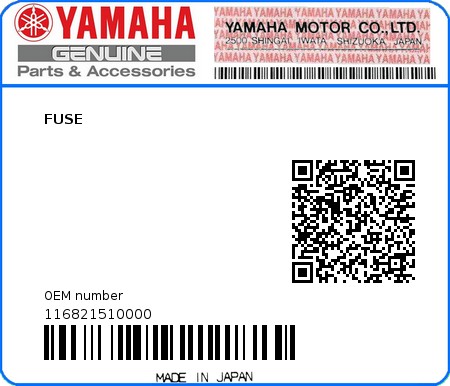 Product image: Yamaha - 116821510000 - FUSE  0