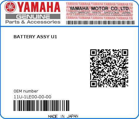 Product image: Yamaha - 11U-1LE00-00-00 - BATTERY ASSY U1  0