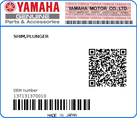 Product image: Yamaha - 137131370010 - SHIM,PLUNGER  0