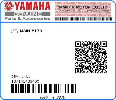 Product image: Yamaha - 137141433400 - JET, MAIN #170  0
