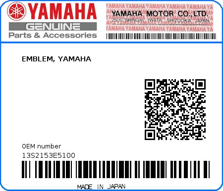 Product image: Yamaha - 13S2153E5100 - EMBLEM, YAMAHA  0