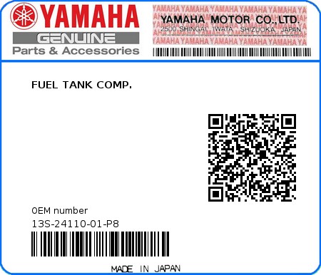 Product image: Yamaha - 13S-24110-01-P8 - FUEL TANK COMP.  0