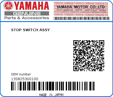 Product image: Yamaha - 13S825300100 - STOP SWITCH ASSY  0