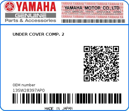 Product image: Yamaha - 13SW28397AP0 - UNDER COVER COMP. 2  0