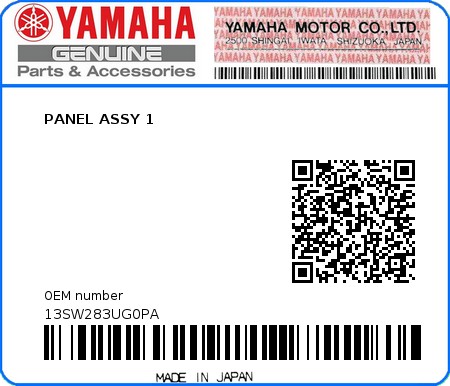 Product image: Yamaha - 13SW283UG0PA - PANEL ASSY 1  0