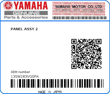 Product image: Yamaha - 13SW283VG0PA - PANEL ASSY 2  0