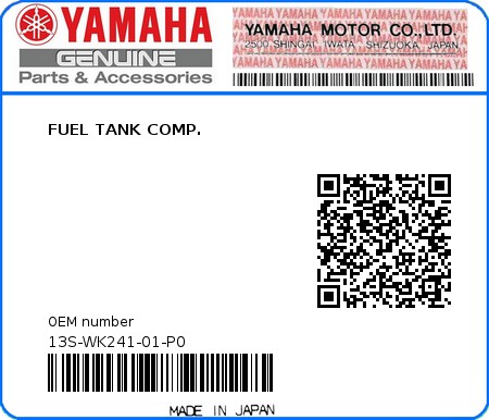 Product image: Yamaha - 13S-WK241-01-P0 - FUEL TANK COMP.  0
