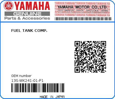 Product image: Yamaha - 13S-WK241-01-P1 - FUEL TANK COMP.  0