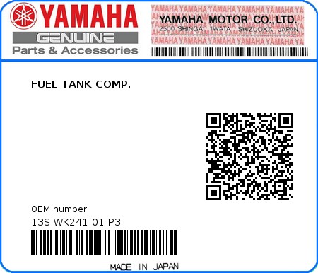 Product image: Yamaha - 13S-WK241-01-P3 - FUEL TANK COMP.  0