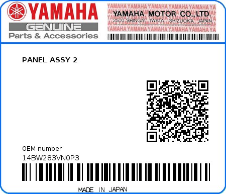 Product image: Yamaha - 14BW283VN0P3 - PANEL ASSY 2  0