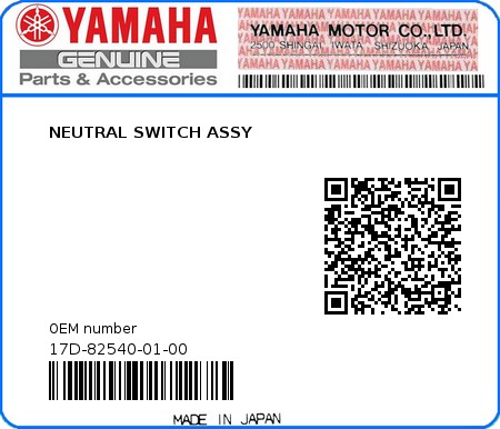 Product image: Yamaha - 17D-82540-01-00 - NEUTRAL SWITCH ASSY  0