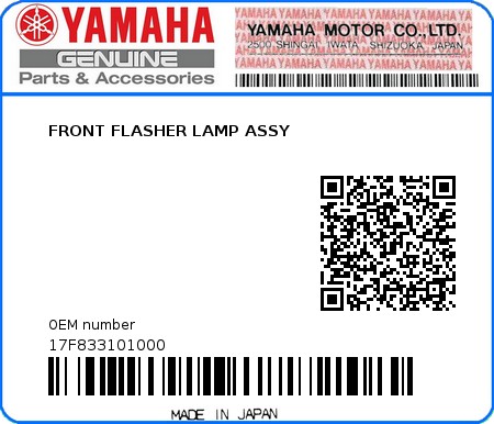 Product image: Yamaha - 17F833101000 - FRONT FLASHER LAMP ASSY  0