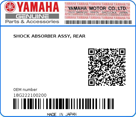 Product image: Yamaha - 18G222100200 - SHOCK ABSORBER ASSY, REAR  0