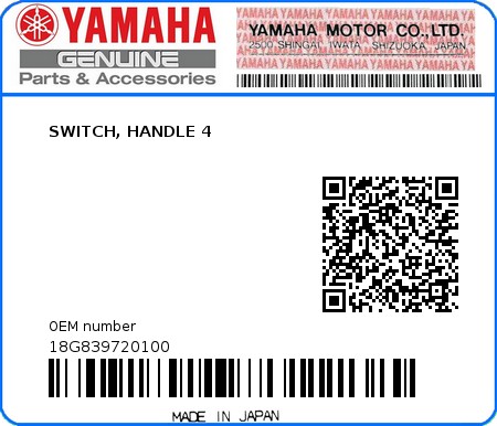 Product image: Yamaha - 18G839720100 - SWITCH, HANDLE 4  0