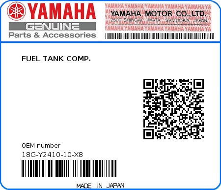Product image: Yamaha - 18G-Y2410-10-X8 - FUEL TANK COMP.  0