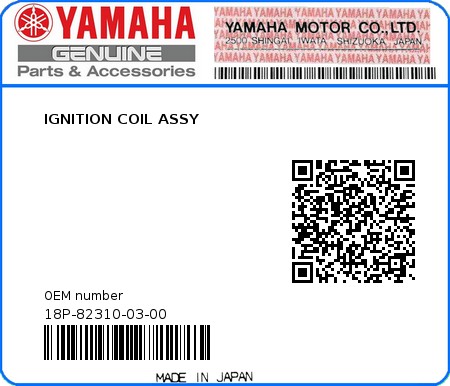 Product image: Yamaha - 18P-82310-03-00 - IGNITION COIL ASSY  0