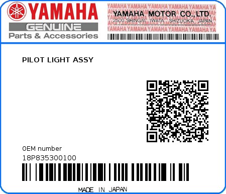 Product image: Yamaha - 18P835300100 - PILOT LIGHT ASSY  0