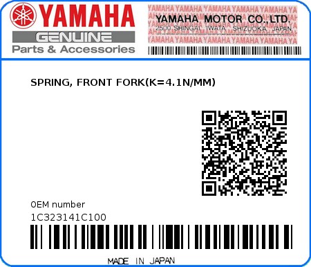 Product image: Yamaha - 1C323141C100 - SPRING, FRONT FORK(K=4.1N/MM)  0