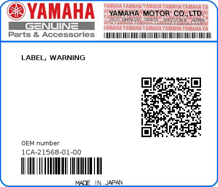 Product image: Yamaha - 1CA-21568-01-00 - LABEL, WARNING  0