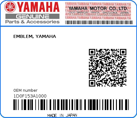 Product image: Yamaha - 1D0F153A1000 - EMBLEM, YAMAHA  0