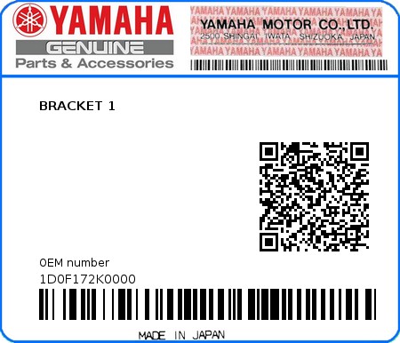 Product image: Yamaha - 1D0F172K0000 - BRACKET 1  0
